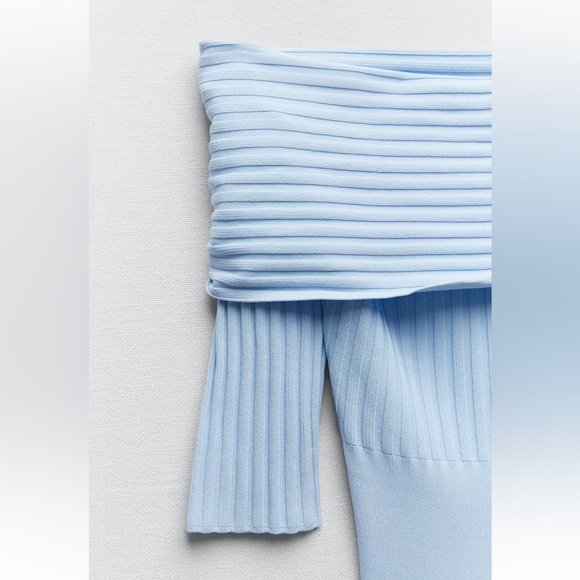 Zara OFF-THE-SHOULDER KNIT DRESS. Light Blue. Size S. New with Tags. - Picture 10 of 10